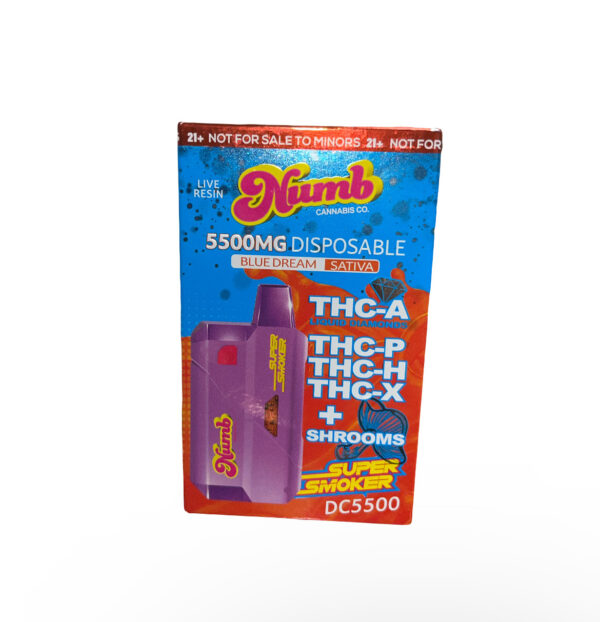 Numb Super Smoker 5.5g Disposable Vape THC-A, THC-P, Shrooms - Blue Dream (Sativa)