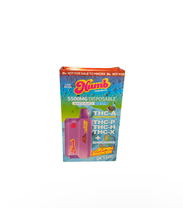 Numb Super Smoker 5.5g Disposable Vape THC-A, THC-P, Shrooms - White Runtz (Hybrid)