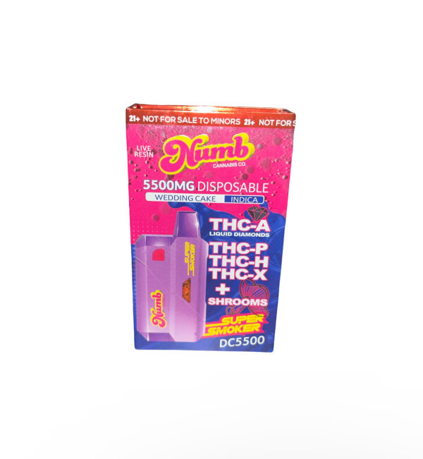 Numb Super Smoker 5.5g Disposable Vape THC-A, THC-P, Shrooms - Wedding Cake (Indica)