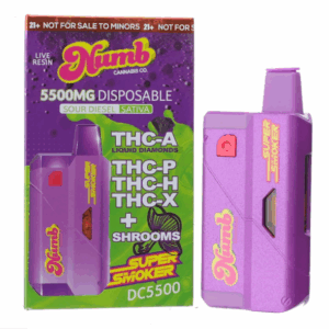 Numb Super Smoker 5.5g Disposable Vape THC-A, THC-P, Shrooms - Sour Diesel (Sativa)